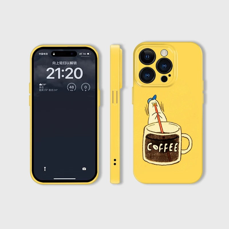 CaseMuses Cheerful Duck & Coffee Cup iPhone Case