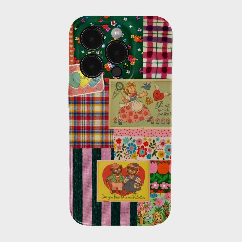 CaseMuses Vintage Patchwork Valentine Phone Case – Retro Love-Inspired Design