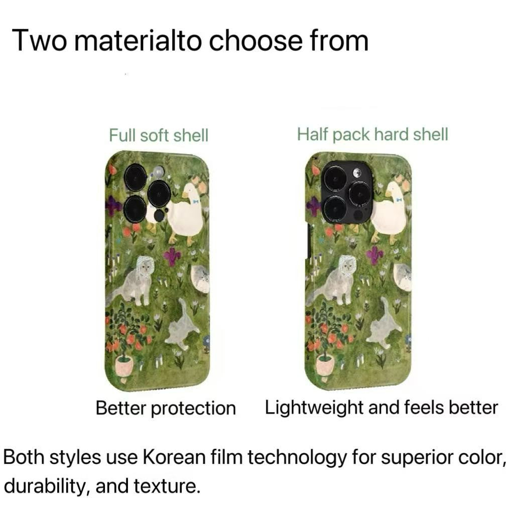 CaseMuses Garden Friends – Cute Cat and Duck Illustration Phone Case