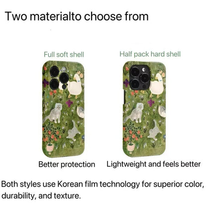 CaseMuses Garden Friends – Cute Cat and Duck Illustration Phone Case