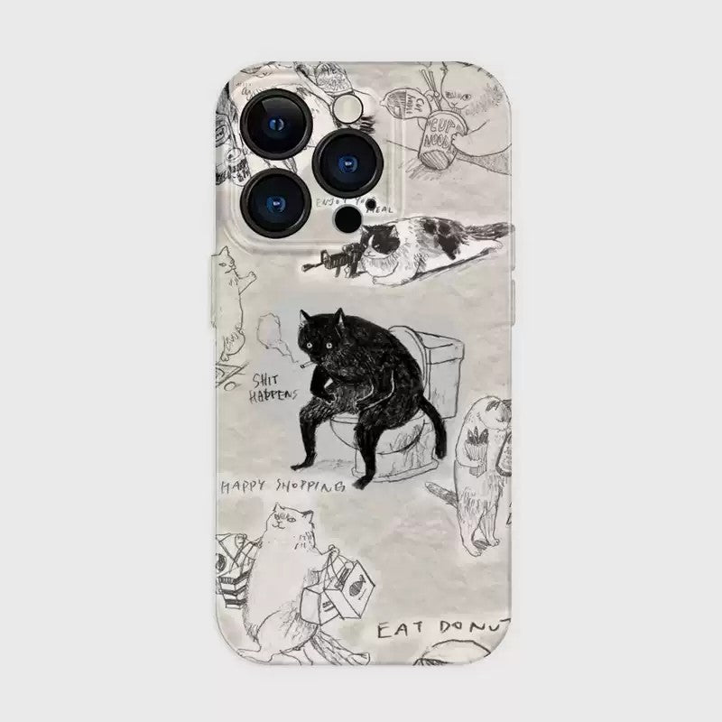 CaseMuses Melancholy Cat Graffiti Personalized Creative Phone Case