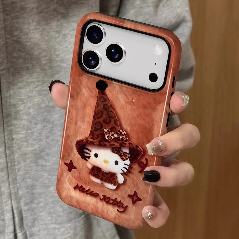CaseMuses Hello Kitty Leopard Witch 3D Soft Case – Cute & Trendy Brown Design