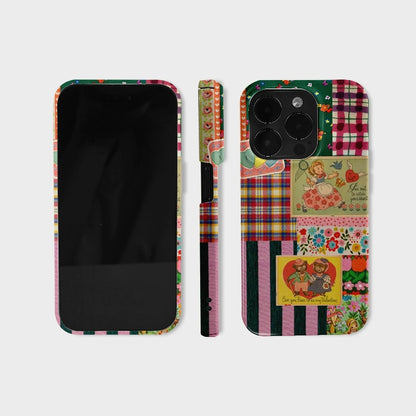 CaseMuses Vintage Patchwork Valentine Phone Case – Retro Love-Inspired Design
