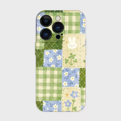 CaseMuses Cute Floral & Plaid Design Patchwork Bunny Phone Case