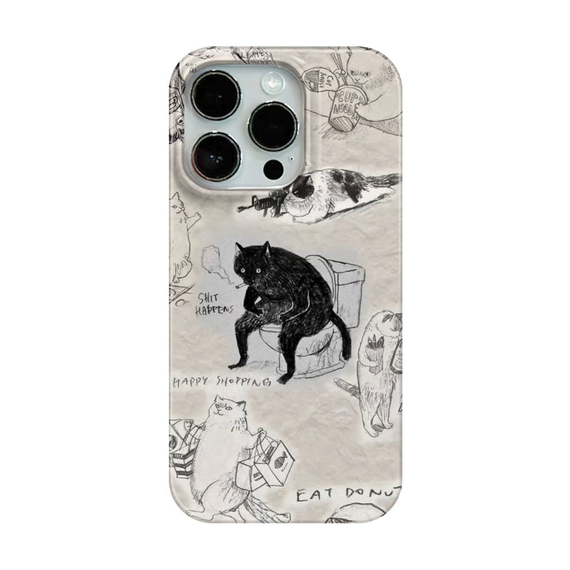CaseMuses Melancholy Cat Graffiti Personalized Creative Phone Case