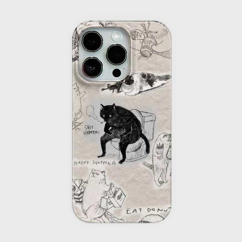 CaseMuses Melancholy Cat Graffiti Personalized Creative Phone Case