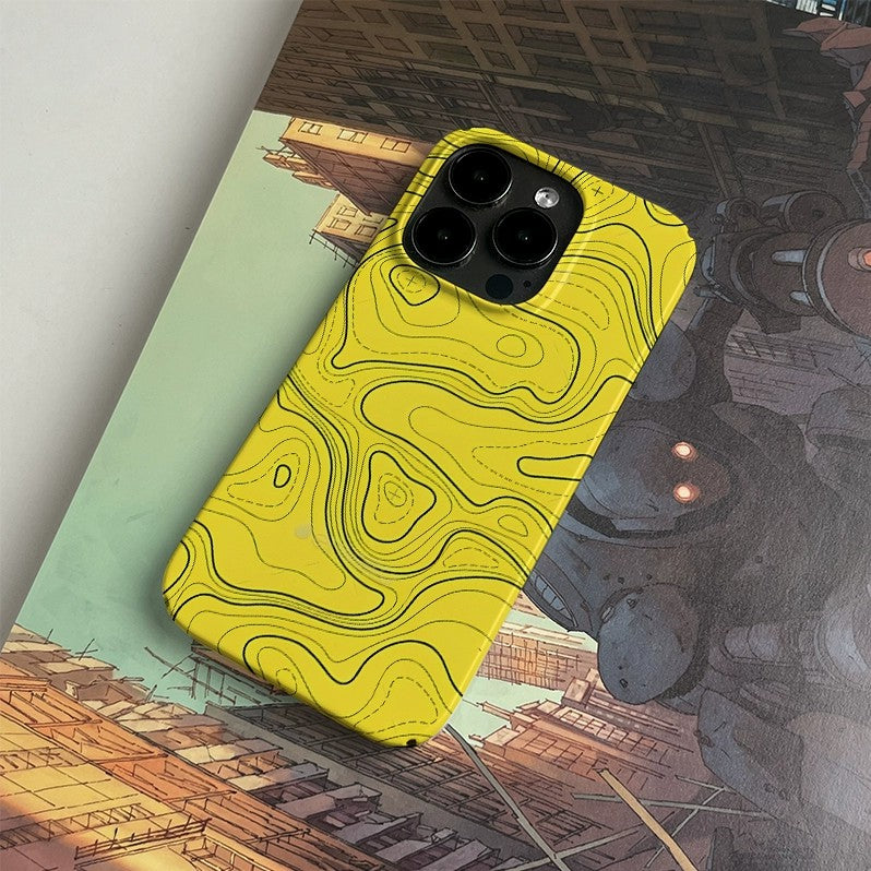 CaseMuses Yellow Topographic iPhone Case – Geometric Map Line Design
