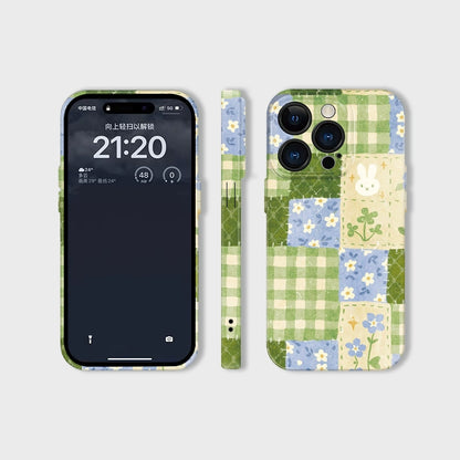 CaseMuses Cute Floral & Plaid Design Patchwork Bunny Phone Case