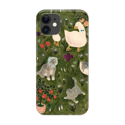CaseMuses Garden Friends – Cute Cat and Duck Illustration Phone Case