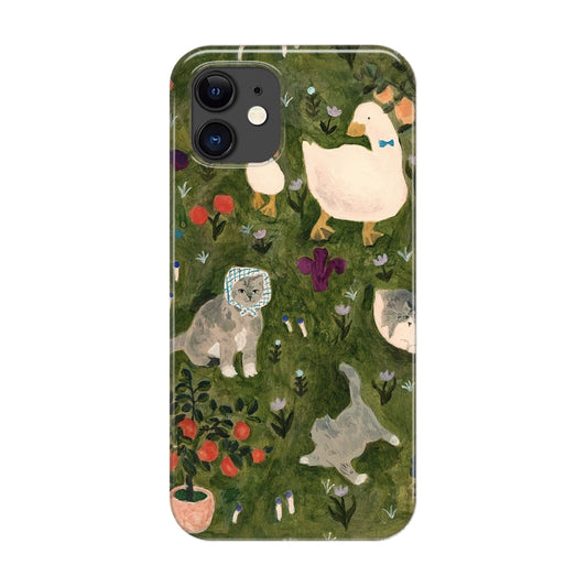 CaseMuses Garden Friends – Cute Cat and Duck Illustration Phone Case