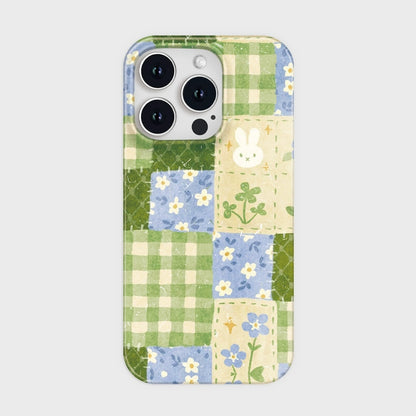 CaseMuses Cute Floral & Plaid Design Patchwork Bunny Phone Case