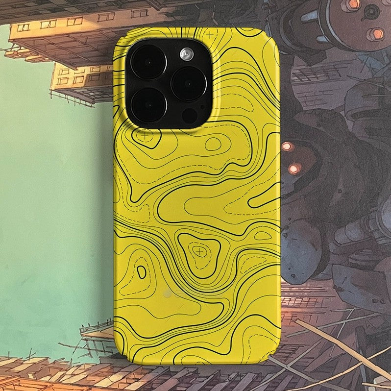 CaseMuses Yellow Topographic iPhone Case – Geometric Map Line Design