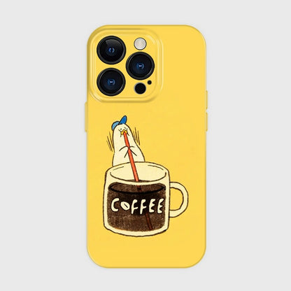 CaseMuses Cheerful Duck & Coffee Cup iPhone Case